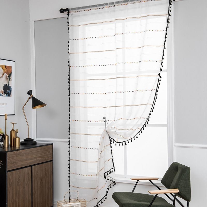Nordic Sheer Curtains Με Ριγέ Μοτίβο Σε Ημι-Βουάλ Χρώμα