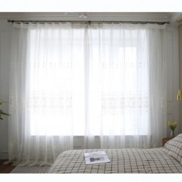 Απλή Διαφανής Κουρτίνα Κατά Παραγγελία, Λευκή, Ασορτί Με Κέντημα, Σαλόνι