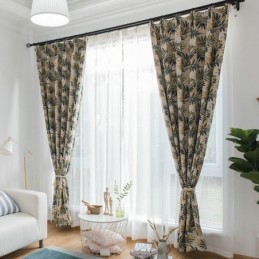 Κουρτίνα Συσκότισης Thicken Max, Κουρτίνα Κατά Παραγγελία, Πράσινη Ζακάρ Με Φύλλα Μπανάνας, Σκουρόχρωμη