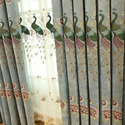 Κουρτίνα Σενίλ Συσκότισης Κατά Παραγγελία Με Κέντημα Σε Σχήμα Λουλουδιού Παγωνιού