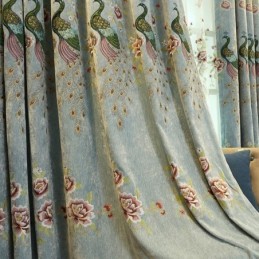 Κουρτίνα Σενίλ Συσκότισης Κατά Παραγγελία Με Κέντημα Σε Σχήμα Λουλουδιού Παγωνιού