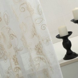 Απλή Διαφανής Κουρτίνα Κατά Παραγγελία Με Κέντημα Λουλουδιών Σε Σχήμα Αφηρημένου Παραθύρου