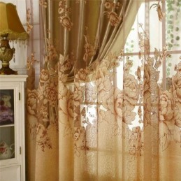 Ρετρό Διαφανής Κουρτίνα Κουρτίνας Κατά Παραγγελία Ζακάρ Σαλόνι Καφέ
