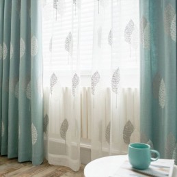 Σκανδιναβική Κουρτίνα Κατά Παραγγελία Κουρτίνα Από Βαμβάκι, Λινό, Μινιμαλιστικό Κέντημα Με Φύλλα