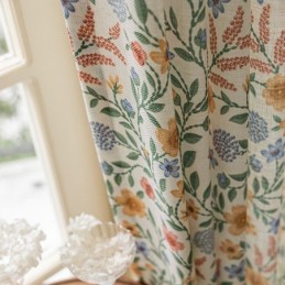 Λινές Κουρτίνες Αμερικανικού Στυλ Μικρή Floral Εκτύπωση