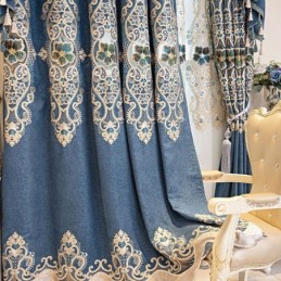 Κουρτίνες Ημι-Συσκότισης Με Ευρωπαϊκό Floral Κέντημα Σενίλ Για Σαλόνι/Υπνοδωμάτιο