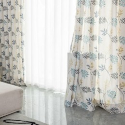 Βαμβακερή Κουρτίνα Κατά Παραγγελία, Κουρτίνα Με Τυπωμένα Φύλλα Σε Σκανδιναβικό Στιλ