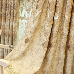 Κουρτίνα Σενίλ Ημισυσκότισης Κατά Παραγγελία Με Κέντημα Ευρωπαϊκού Λουλουδιού, Σαλόνι-Υπνοδωμάτιο