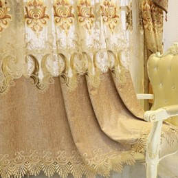 Κουρτίνα Σενίλ Ημι-Συσκότισης Κατά Παραγγελία Με Ευρωπαϊκό Κέντημα Λουλουδιών Για Σαλόνι/Υπνοδωμάτιο