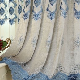 Κουρτίνα Σενίλ Κατά Παραγγελία, Κουρτίνα Με Ευρωπαϊκό Κέντημα Λουλουδιών, Ημισυσκότιση Για Σαλόνι/Υπνοδωμάτιο