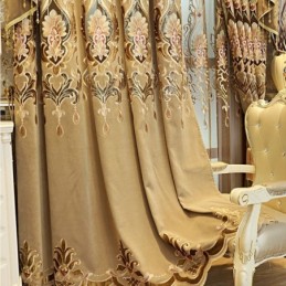 Κουρτίνα Σενίλ Ημισυσκότισης Κατά Παραγγελία Με Κέντημα Ευρωπαϊκού Λουλουδιού, Παράθυρο Σαλονιού/Υπνοδωματίου