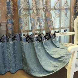 Κουρτίνα Σενίλ Ημισυσκότισης Κατά Παραγγελία Με Κέντημα Ευρωπαϊκού Λουλουδιού, Σαλόνι-Υπνοδωμάτιο