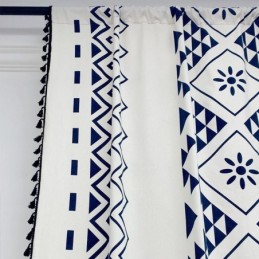 Λινό Κουρτίνες Σκανδιναβικού Στιλ Γεωμετρικές Τυπωμένες Για Σαλόνι/Υπνοδωμάτιο