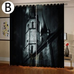 Κουρτίνα Κατά Παραγγελία Κουρτίνα Horror Castle Ψηφιακή Εκτύπωση American Curtains