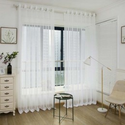 Nordic Simple Διαφανής Κουρτίνα Κατά Παραγγελία Λευκή Καρό Ζακάρ Ύφασμα Για Σαλόνι/Υπνοδωμάτιο