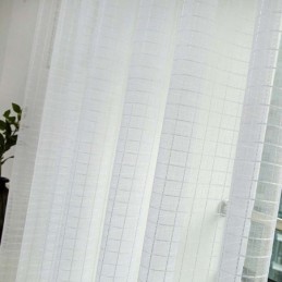 Nordic Simple Διαφανής Κουρτίνα Κατά Παραγγελία Λευκή Καρό Ζακάρ Ύφασμα Για Σαλόνι/Υπνοδωμάτιο