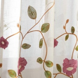 Μοντέρνα Μινιμαλιστική Κουρτίνα Voile Κατασκευασμένη Κατά Παραγγελία Πάνελ Κουρτίνας Από Λινό Παράθυρο Με Διαφανές Ροζ Κέντημα Φύλλων Ένα