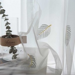 Σκανδιναβική Απλή Διαφανής Κουρτίνα, Κατασκευασμένη Κατά Παραγγελία, Λευκό Κέντημα, Ύφασμα Για Υπνοδωμάτιο Και Σαλόνι, Σε Λευκό Χρώμα, Με Κέντημα, Σε Σχέδιο Αγροτικών Φύλλων