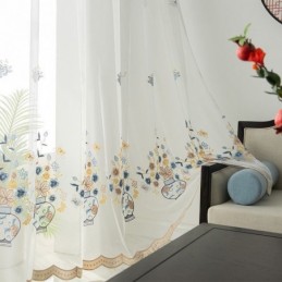 Κεντημένες Κουρτίνες Από Διαφανές Τούλι, Λουλουδάτη Κουρτίνα Βουάλ, Κατά Παραγγελία, Για Σαλόνι