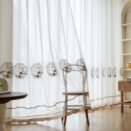 Πολυτελής Λευκή Διαφανής Κουρτίνα Κατά Παραγγελία Από Κεντημένο Τούλι Υψηλής Ποιότητας