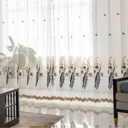 Κουρτίνα Από Τούλι Με Κέντημα Παγωνιού, Κατά Παραγγελία, Ευρωπαϊκή Πολυτελής Διαφανής Βουάλ Για Σαλόνι